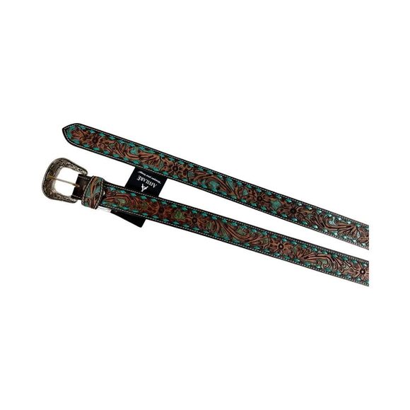 2387 Western Genuine Leather Hand Tooled Floral Belt With Removeable Buckle main image 4